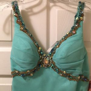 Mint color long prom dress/evening gown